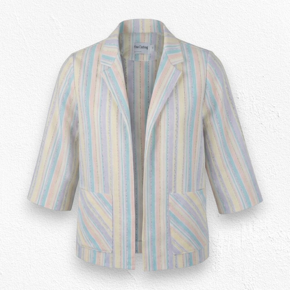 1970s Vintage Pastel Striped Blazer Jacket Polyester Openwork USA Made Size 12